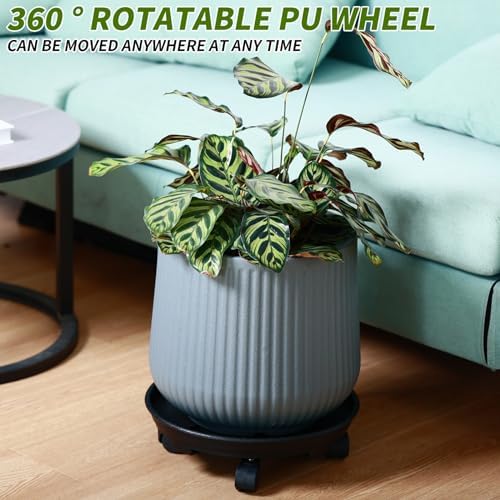 6 Packs 13 Inches Large Plant Caddy with Wheels Plant Saucers on Wheels Rolling Plant Stands Heavy-duty Plant Dolly Plastic Planter Roller Base Pot Movers Outdoor Plant Tray Coaster, Black - Image 4
