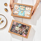 24PCS 10 x 7 x 2.5 inches Brown Strawberries Boxes with Display Window, Sweet Treat Boxes for Cookies, Donuts, Macarons, Muffins& Hot Coca Bombs, Perfect for Any Celebration - Image 4