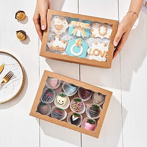 24PCS 10 x 7 x 2.5 inches Brown Strawberries Boxes with Display Window, Sweet Treat Boxes for Cookies, Donuts, Macarons, Muffins& Hot Coca Bombs, Perfect for Any Celebration - Image 4