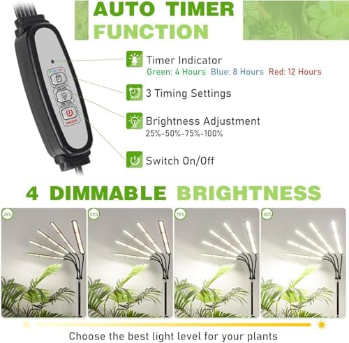FOXGARDEN Grow Lights for Indoor Plants 5-Head Full Spectrum with Tripod Stand, Timer, Dimmable Flexible Goosenecks for Indoor Potted Plants - Image 4