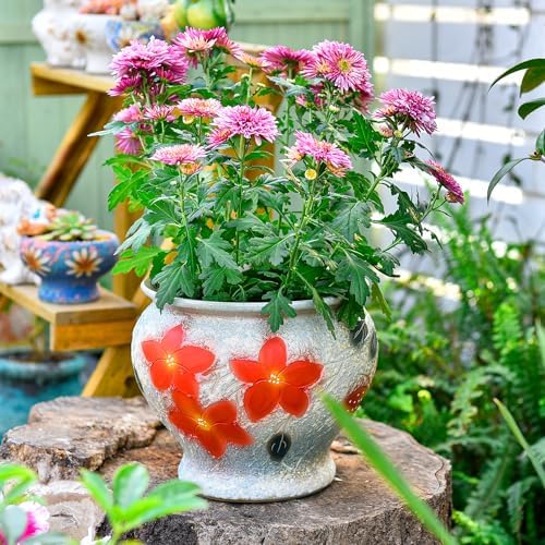 Sungmor 9 Inch Hand Painted Ceramic Succulent Plant Pots - White & Red - Image 6