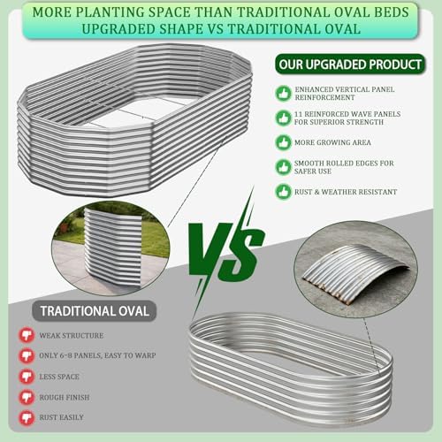 Raised Garden Bed Outdoor Upgrade Oval 2 Pack Tall 8x4FT, Galvanized Metal Garden Beds to Grow More in the Same Space, Raised Beds for Gardening Vegetables & Flowers Reinforced Design - Image 3