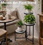 3 Tier Mosaic Corner Plant Stand Foldable Display Shelf Black - Image 3