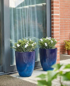 Glitzhome 16.75" H Garden Tall Planter Pots,Set of 2 Morden Round Faux Ceramic Tall Planter with Drainage Holes,Large Flower Pots for Outdoor Indoor,Cobalt Blue by Glitzhome