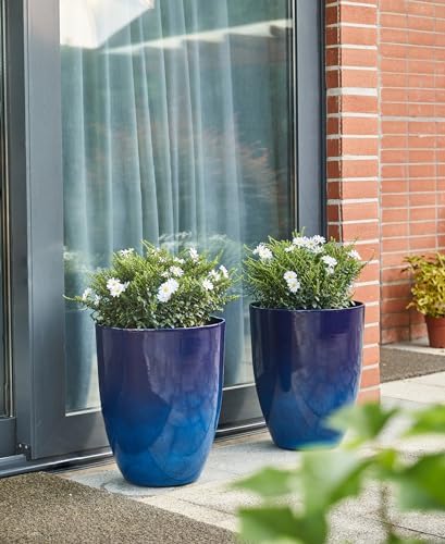 Glitzhome 16.75" H Garden Tall Planter Pots,Set of 2 Morden Round Faux Ceramic Tall Planter with Drainage Holes,Large Flower Pots for Outdoor Indoor,Cobalt Blue by Glitzhome