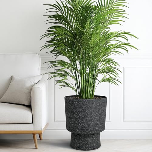Autodaya 16.8" Urn-Style Planters Set of 2, Black Terrazzo Pedestal - Image 5