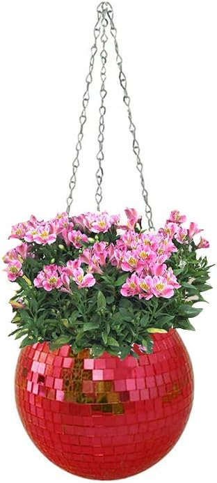 Disco Ball Planter,Disco Ball Plant Hanger,Mirror Disco Planter with Chain and Macrame Hanger,Boho Disco Ball Hanging Planter for Indoor Outdoor Plants,Home Decor (8inch, Red) by HMTRADE