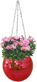 Disco Ball Planter,Disco Ball Plant Hanger,Mirror Disco Planter with Chain and Macrame Hanger,Boho Disco Ball Hanging Planter for Indoor Outdoor Plants,Home Decor (8inch, Red) by HMTRADE
