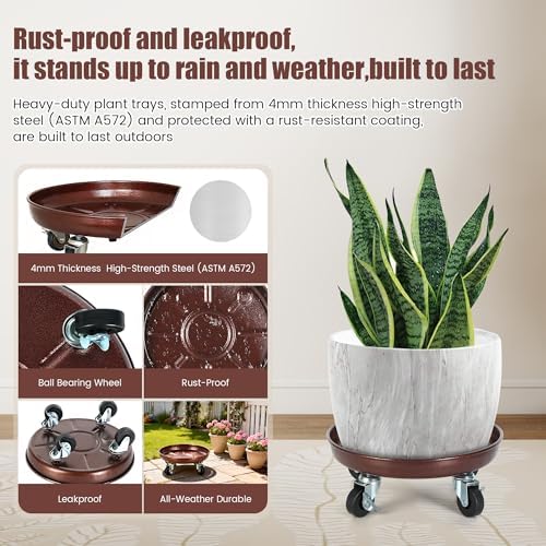 2 Pack 12 Inch Plant Caddy w/Wheels Heavy Duty, 320 lbs Capacity - Image 4