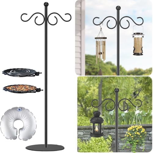Thickened 74.5" Shepherd's Hook with Stand，Bird Feeder，Wind Chime Hanger Stand, Waterproof Metal & Adjustable-Height Pole Holder for Lantern ，Wreath, Hanging Plants Indoor & Outdoor（2 Placement Racks) by vorriop