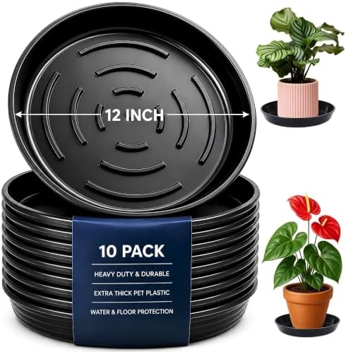 10Pack Plant Saucer 11 inch, Heavy Duty Flower Pot Saucers, Plant Pot Saucers Bulk, 1.5'' Deeper Plant Trays for Pots Durable Drip Trays for Potted Plants, Plant Saucers for Outdoors and Indoors by Unknown