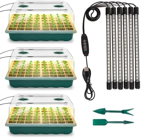 144-Cell Self-Watering Seed Starter Tray with Grow Light & Humidity Dome for Indoor Seedling Growth Complete Kit for Plant Germination LED Red Blue 2 Set by Muening
