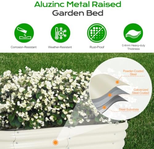 Aoodor 17" Tall Oval Galvanized Raised Garden Bed Kit, Beige - Image 6