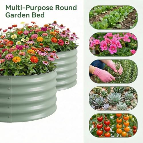 Sponvatt 3Pcs Round Galvanized Raised Garden Bed 2x1 FT Metal Planter Box - Image 3
