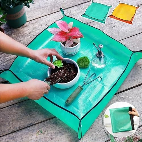 Gardening Mat PE Square Plant Pad Waterproof for Transplanting Flower Pots Potting Foldable Garden Repotting Tarp for Indoor Plant Repotting(Green(PE) 66x66cm) - Image 4