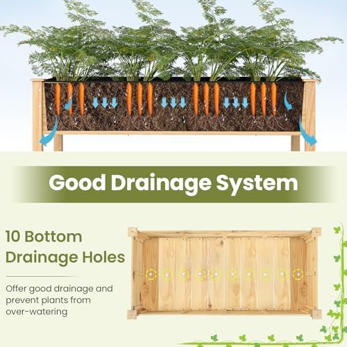 GIANTEX Raised Garden Bed, Elevated Wood Planter Box with Liner, 47"x23"x30" Freestanding Raised Bed for Indoor Outdoor Plants, Vegetables Flower Herbs Fruit Gardening - Image 5