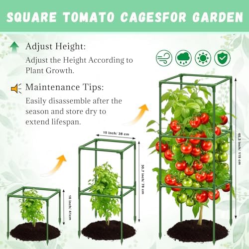 Riare 6 Pack 45in Square Tomato Cages for Garden, Heavy Duty Tomato Trellis - Image 2