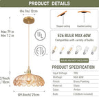 Pendant Lights Kitchen Island,Amber Glass Vintage Light Fixtures,9.8inch E26 Adjustable Hanging Light Flower Finish Ceiling Hanging Lamp for Bedroom Living Room Hallway 1 Light - Image 2