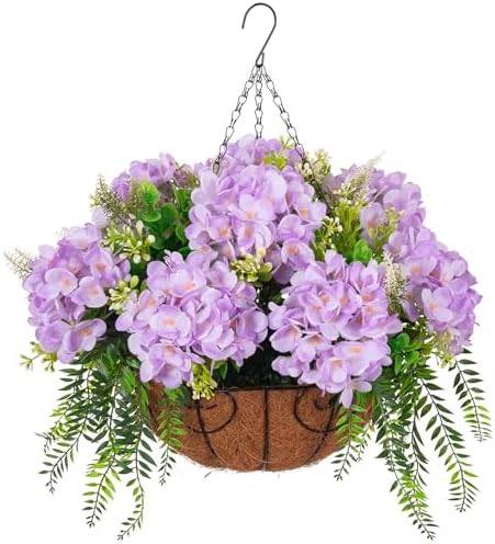 Ammyoo Artificial Light Purple Hydrangea Flowers with Hanging Basket by Ammyoo