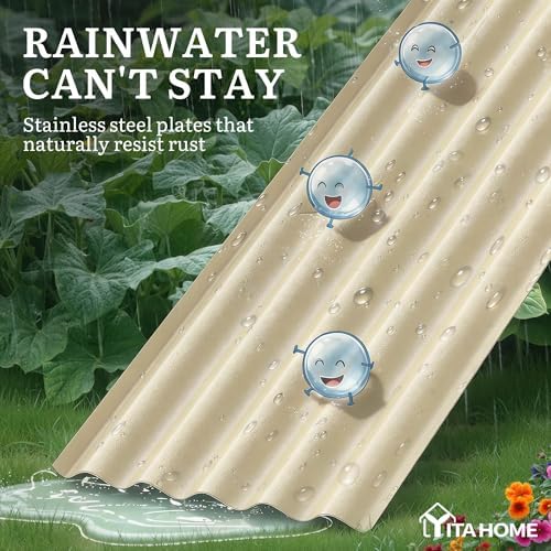 YITAHOME 8x2x1.5ft Galvanized Oval Raised Garden Bed, Metal Planter Box with Safety Rubber, Gloves, Outdoor Flower Bed for Planting Plants Vegetables, Cream Yellow - Image 5
