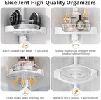 shuang qing 360° Rotating Corner Shower Caddy Tension Pole Organizer, White - Image 5
