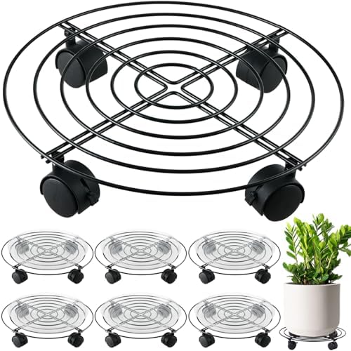 6 Packs 15.8 Inches Metal Plant Caddy with Wheels Extra-large Rolling Plant Stands Heavy-duty Wrought Iron Plant Roller Base Pot Movers Indoor Outdoor Plant Dolly with Casters Planter Tray Coaster by KvyusFlourish