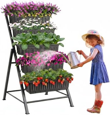 TEANDE Vertical Raised Garden Bed, 5-Tier Elevated Planter Box w/Drainage System & 4 Hooks for Herbs Vegetables Flowers, Vertical Garden Planter for Patio Yard Indoor Outdoor by TEANDE