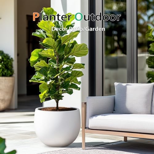 Heyzier Ball Concrete Planter Outdoor Indoor, Large Tall Cement Plant Pots for Trees Flowers (White, 20 inch) - Image 4