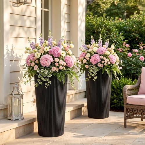 24" Tall Planters for Outdoor Plants with Insert, Set of 2 Black - Image 7