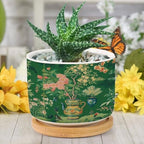 Vase Green Chinoiserie Ceramic Planter Daily Snake Plant Live Indoor with Pot with Drainage Holes and Saucers Pot for Succulents Cactus Garden Windowsill - Image 6