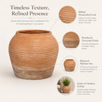 12"H x 14" Dia Distressed Terracotta Planter Pot with Drainage Hole, Vintage Ribbed Clay Pot Look, Rustic Decorative Large Indoor Outdoor Flower Pot for Patio, Porch, Garden, Entryway Farmhouse Decor - Image 4