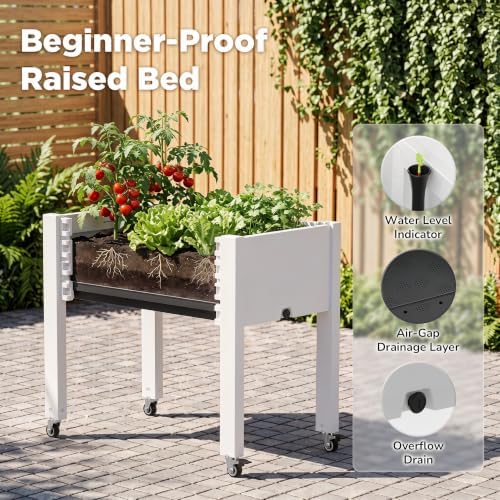 Elevated Raised Garden Bed with Wheels,Planter Outdoor Plants,Matte White - Image 4