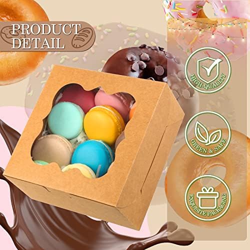 KPOSIYA 65PCS Bakery Boxes with Window 6x6x3 Inches 5 Style Cookie Boxes Small Pastry Boxes for Candy, Dessert, Pastry, Donuts, Birthday Party, Wedding(Brown) - Image 3