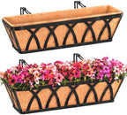 HKZ Deck Balcony Railing Planter Window Boxes - 2 Pack 30 Inch Planter Box, Balcony Planters Railing Hanging, Window Boxes Outdoor Fence Planters by HKZ