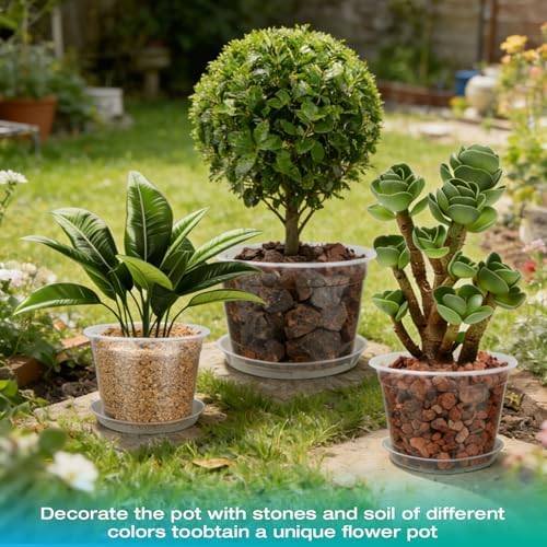 8/10/12 Inch Clear Nursery Pots with Drainage and Sacuers, 15 Pack Plastic Pots for Plants Indoor Outdoor, Variety Large Clear Pots for Flowers, Succulents (8/10/12inx5pcs) - Image 6