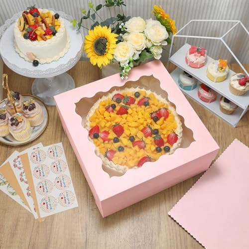 COTOPHER 14x14x6 In Sheet Cake Boxes, 16pcs Pink Bakery Boxes with Window - Image 2