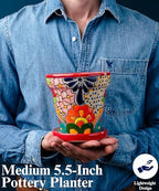 Talavera Planter - Mexican Ceramic Pot with Drainage (Red-Medium) - Image 4