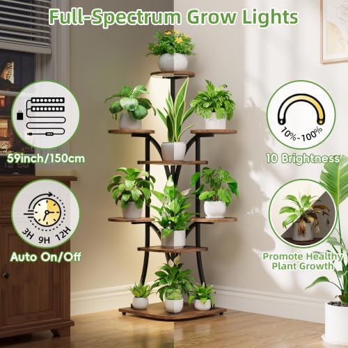 LATIBELL Corner Plant Stand with Grow Light, Brown, 48" 8 Tier - Image 4