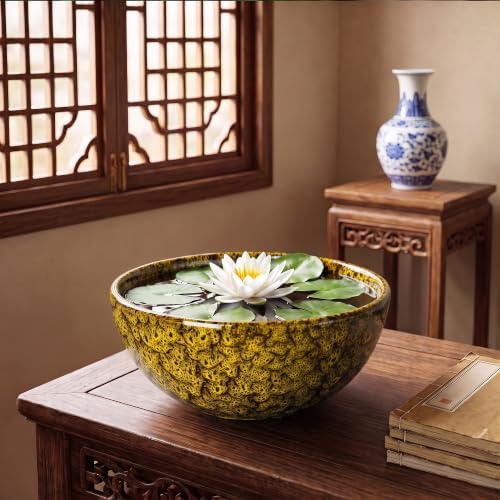 Succulent Pots, 10 Inch Ceramic Bonsai Pots, Yellow Leopard - Image 6
