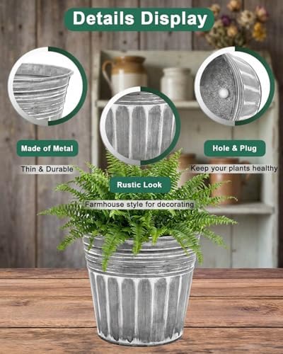 12 Inch Galvanized Planters, 3 Pack Metal Plant Pots with Drainage Hole - Image 3