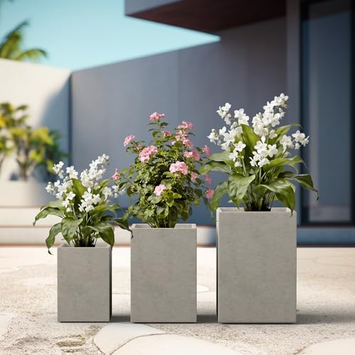 Kante Set of 3 Weathered Concrete Tall Planters 13" 11" 9" Dia - Image 6