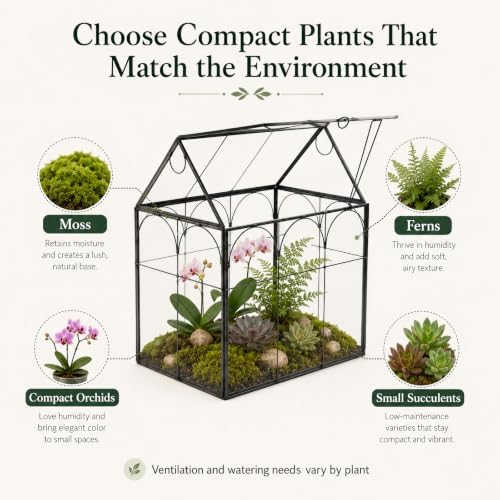 Large Tall Plant Greenhouse Terrarium Glass with Lid, 8.7"X5.9"X10.6" Inches Indoor Tabletop Orchid Succulent Cacti Terrarium Kit NA (House Black A) - Image 2