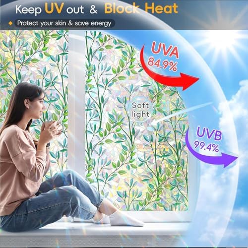 Leafy Rainbow Window Privacy Film, Stained Glass Cling, 47.2" * 78.7 " - Image 3