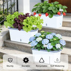 Oliz Window Box Planter 4 Packs, 14 Inches Rectangle Flower Pots with Breathable Drainage Holes, Pots for Vegetables, Herbs, Flowers, Garden Windowsill Balcony (White & Grey) - Image 2