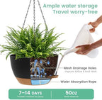 UOUZ 13 Inch 2 Pack Large Self Watering Hanging Planters for Indoor Outdoor Plants, Hanging Plant Pots with Removable 50 Oz Reservoir, Plastic Hanging Basket for Window Porch Garden, Black with Brown - Image 3