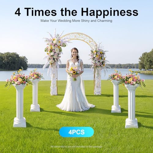 Roman Columns 4 Pcs 33.86" Adjustable Height Plastic Wedding Stand Roman Pillar Greek Column Plant Stand Elegant Wedding Event Party Decorative Pedestal Flower Holder (Type E, 4Pcs, 11.4x31.5 Inch) - Image 2