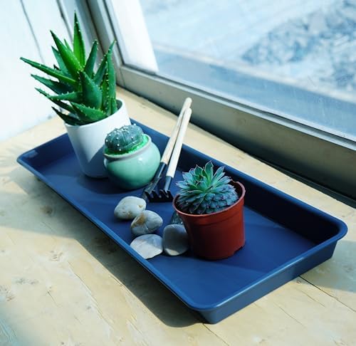 VUWEZ 2 Pack Plastic Plant Saucer, Rectangular 24 inch, Indoors Outdoor Plant Water Drip Tray for Flower Pot Planter, Windowsill Tray (8 X 24'', Blue) - Image 7