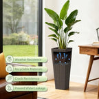 Greesum 23 Inch Tall Plastic Planters with Rattan Texture – Set of 2, Brown - Image 3