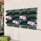Self Watering Vertical Wall Planter, 16 Pockets 13" Stackable Hanging Planters Indoor Outdoor Living Wall with Hose and Drainage Tray Kit, Green Plastic Pot Herb Plants for Deck Garden by Ongniong