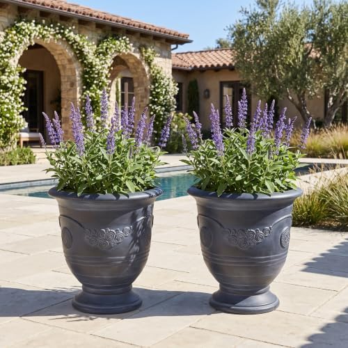 Merax 2 Set 21.26" H MGO Flower Urn Planter with Drainage, Antique Black by Merax